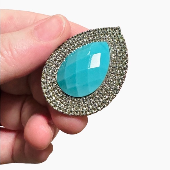 Bohemian Bardot Style Fashion Stone Turquoise Rhinestone Ring - Picture 3 of 6